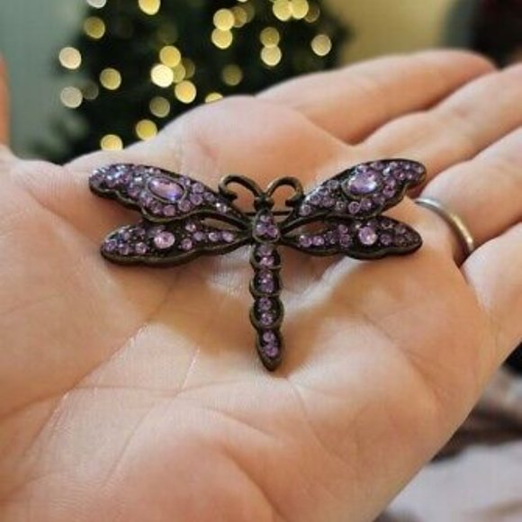 COPY - Lovely Purple Rhinestone Dragonfly Brooch Very Pretty - Picture 4 of 4